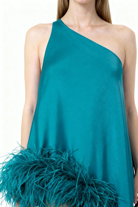 Lagoon Teal One-Shoulder Bias Dress