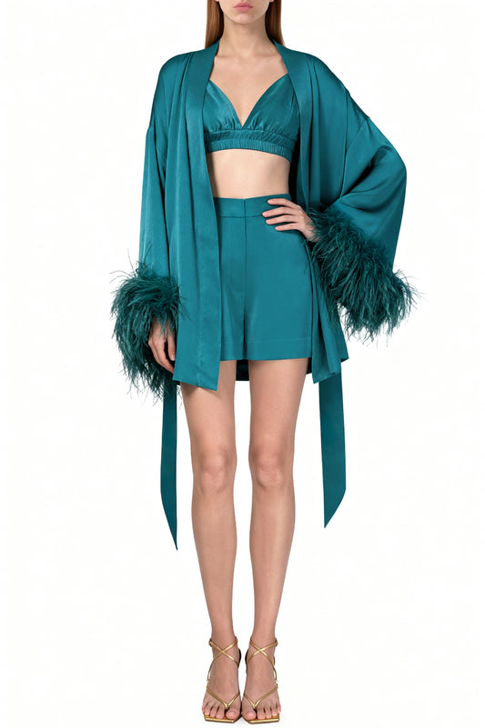 Lagoon Teal Kimono and Shorts Set