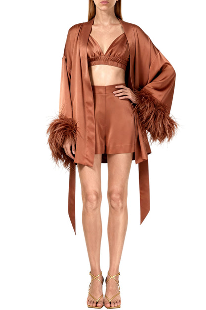 Burnt Terracotta Kimono and Shorts Set