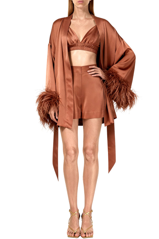 Burnt Terracotta Kimono and Shorts Set