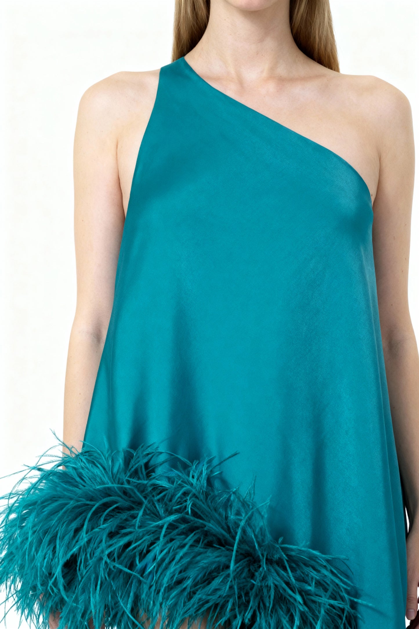 Lagoon Teal One-Shoulder Bias Dress