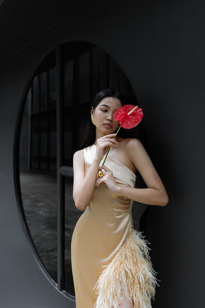 Soft Gold One-Shoulder Dress