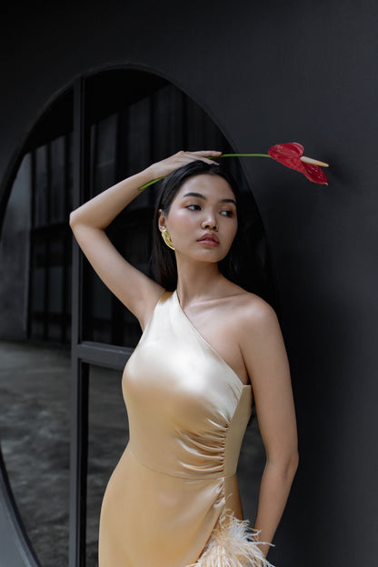 Soft Gold One-Shoulder Dress
