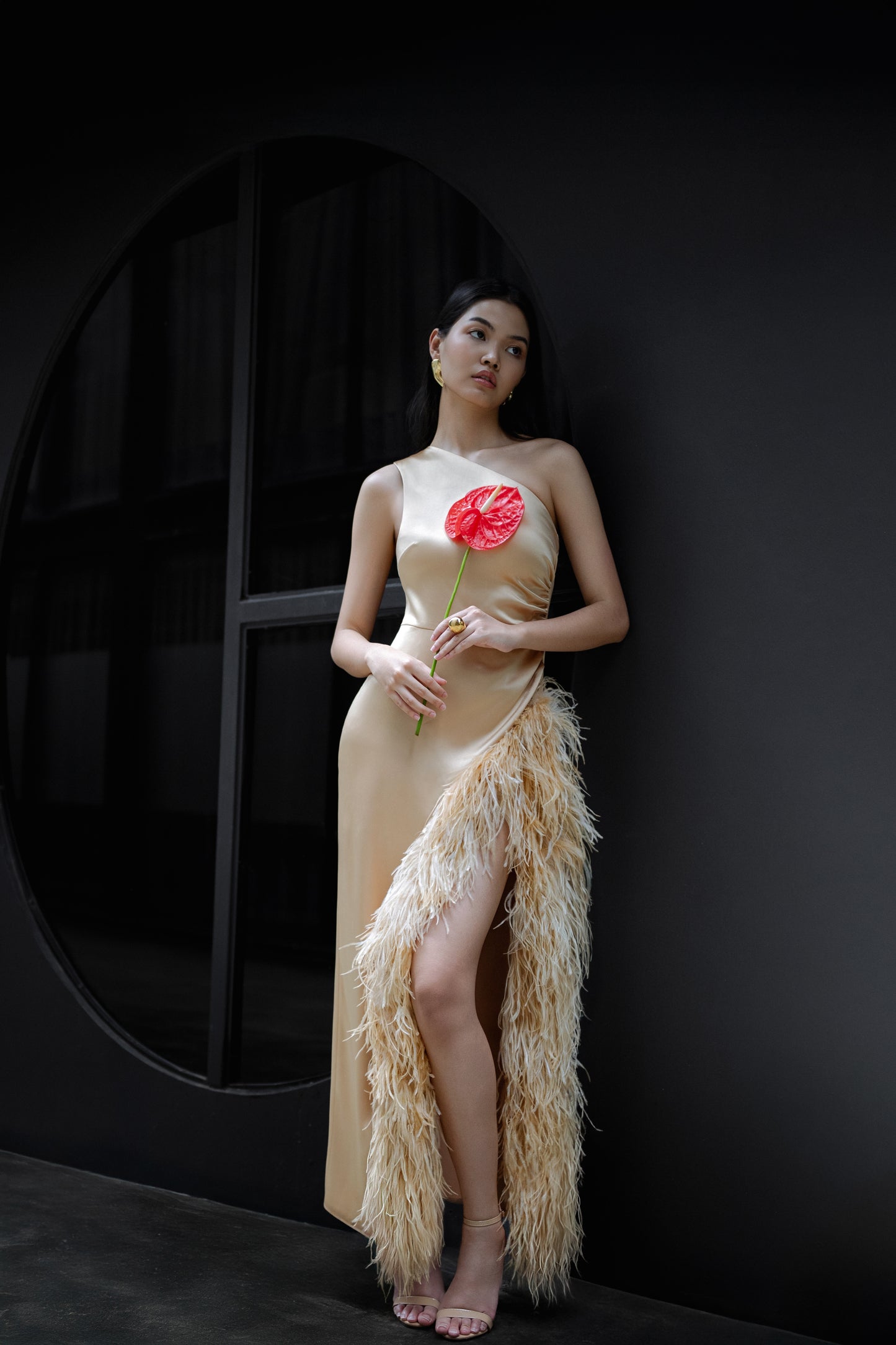 Soft Gold One-Shoulder Dress