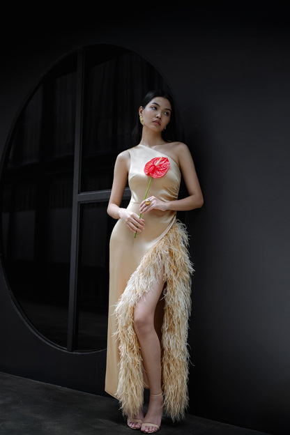 Soft Gold One-Shoulder Dress