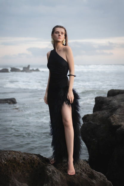 Volcanic Black One-Shoulder Dress