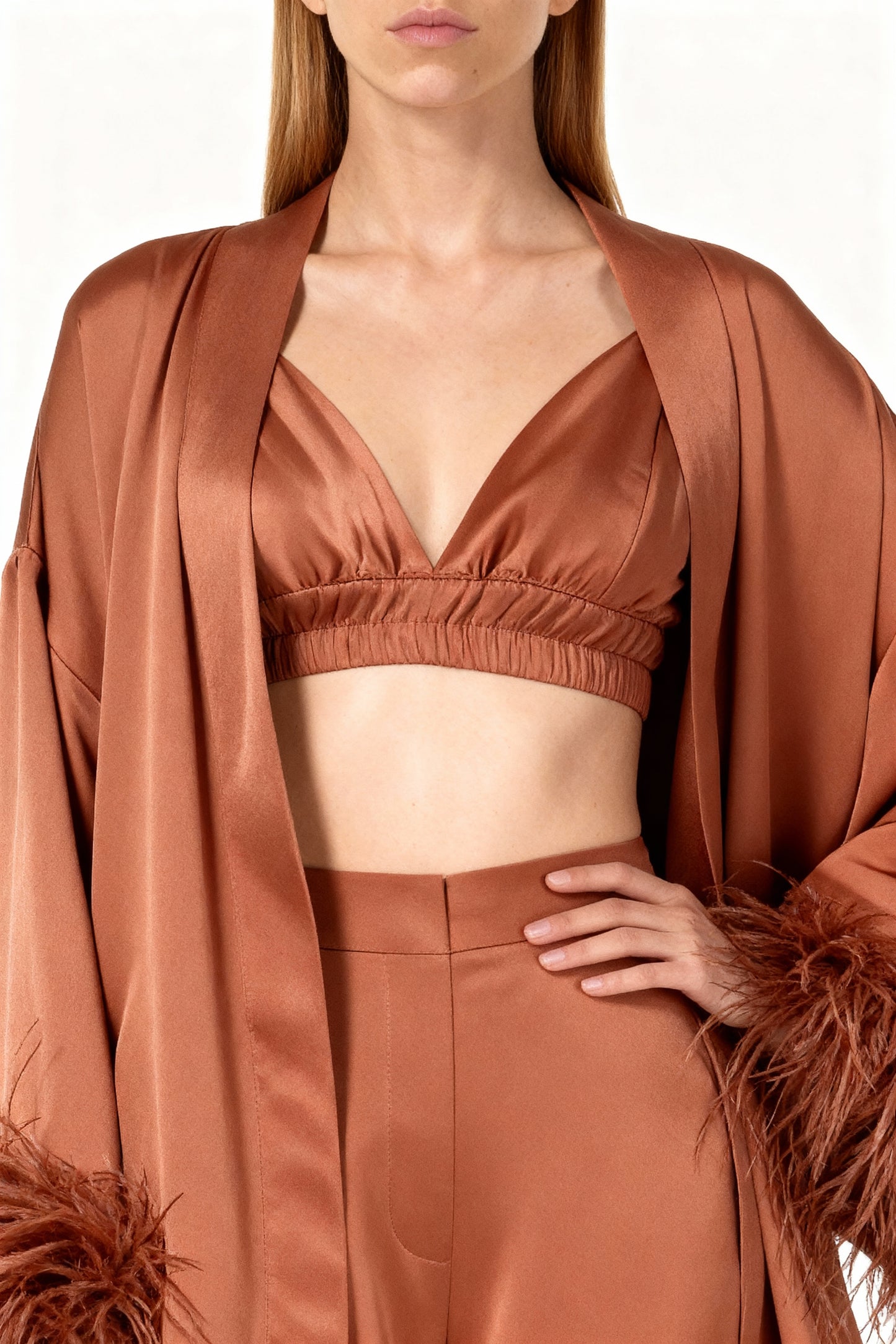 Burnt Terracotta Kimono and Shorts Set