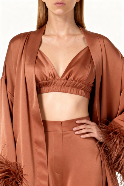 Burnt Terracotta Kimono and Shorts Set