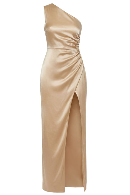 Soft Gold One-Shoulder Dress