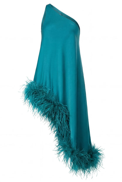 Lagoon Teal One-Shoulder Bias Dress
