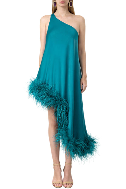 Lagoon Teal One-Shoulder Bias Dress