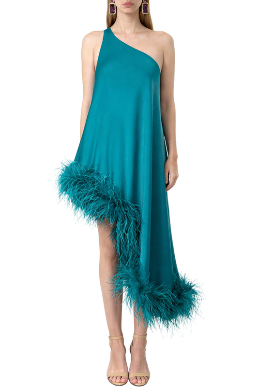 Lagoon Teal One-Shoulder Bias Dress