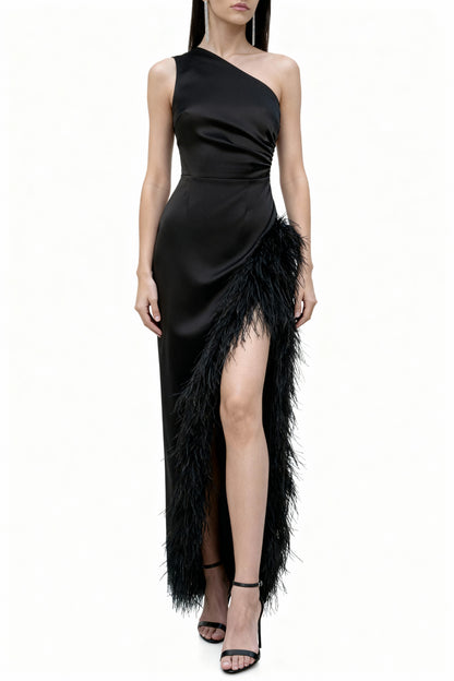 Volcanic Black One-Shoulder Dress