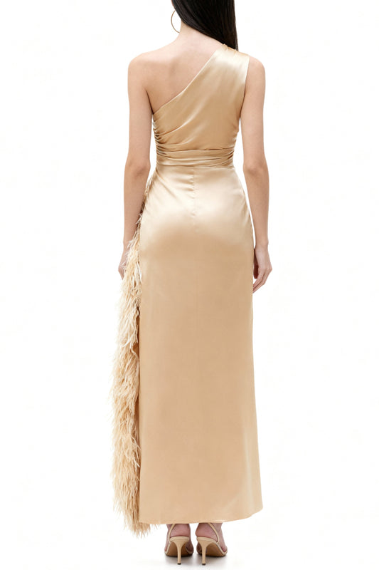 Soft Gold One-Shoulder Dress